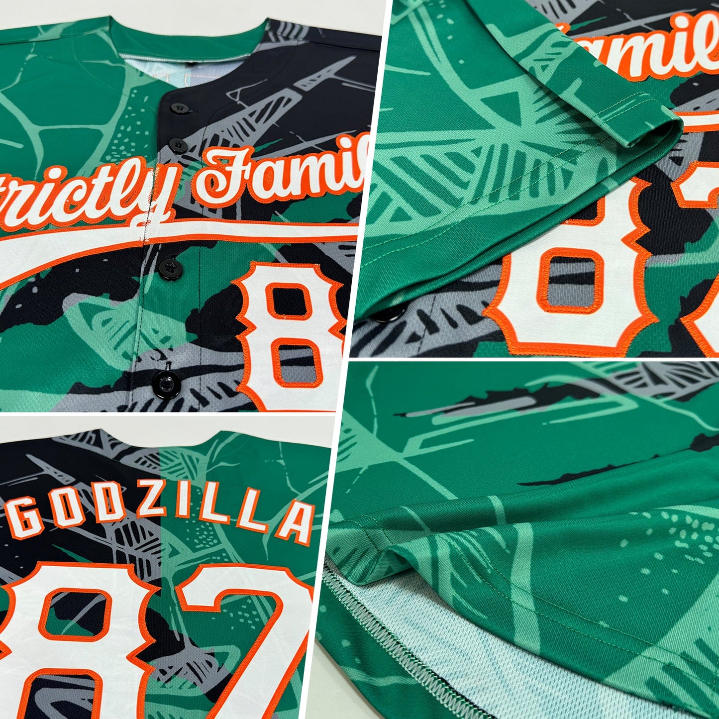 Custom Graffiti Pattern Black Kelly Green-Orange 3D Scratch Authentic Baseball Jersey