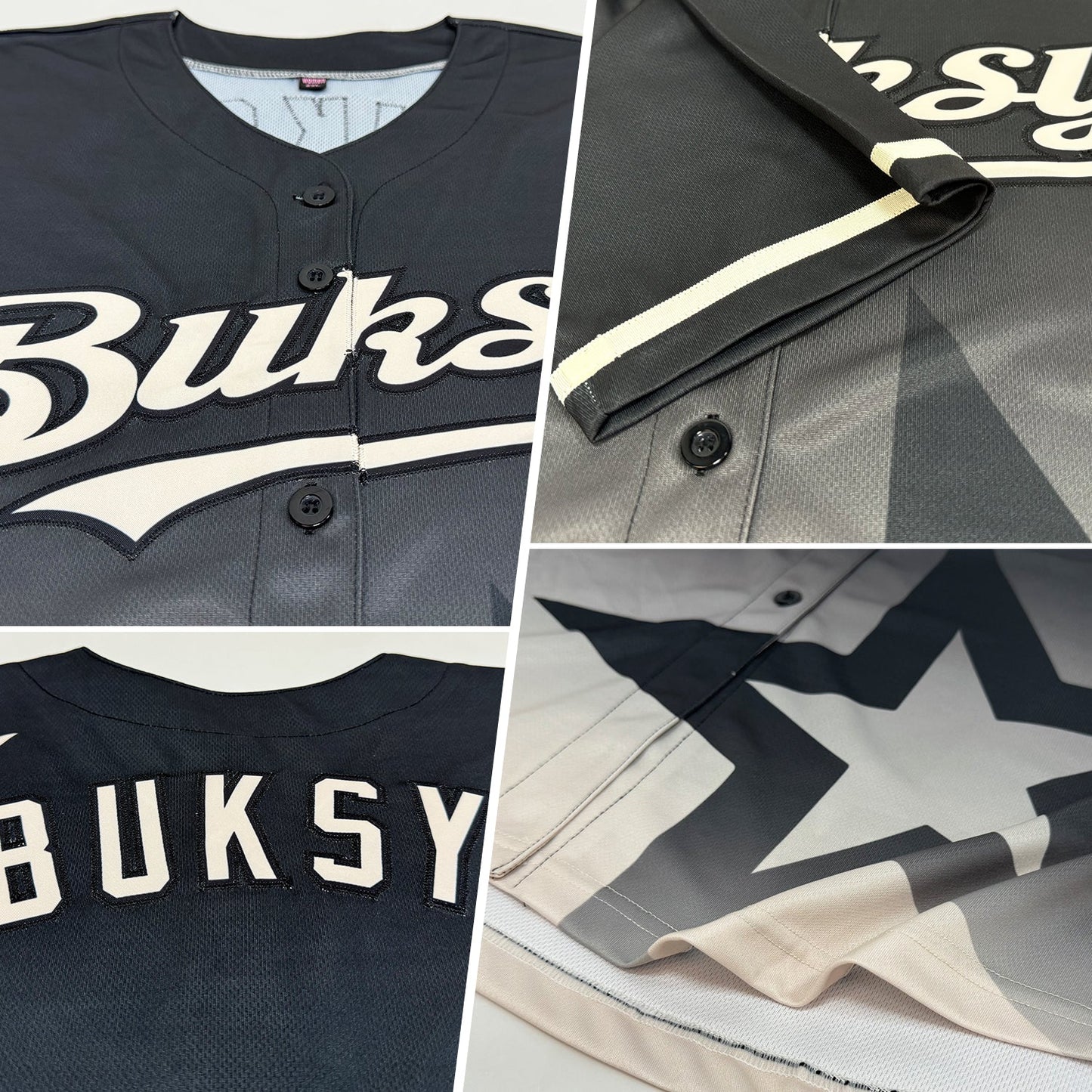 Custom Black Cream 3D Pattern Design Gradient Style Twinkle Star Authentic Baseball Jersey
