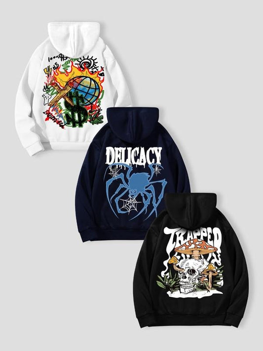 Men's Halloween Themed Graphic Print Pocket Drawstring Hoodie, Regular Fit Casual Raglan Sleeve Hooded Sweatshirt for Fall & Winter, Men's Top for Daily Wear