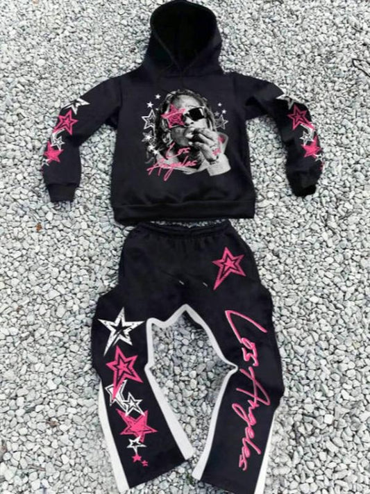 Men's Star Figure Print Graphic Hoodie & Sweatpants Two-Piece Set, Regular Fit Casual Fashion Cozy Breathable Two Piece Outfits for Daily Wear, Men's Clothes for Fall & Winter