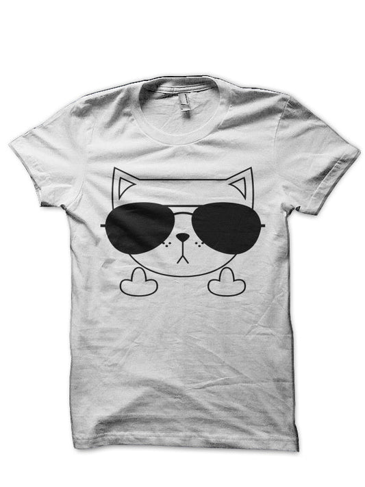 Cat Middle Finge IDGAF Sunglasses Kitten Party T-Shirt