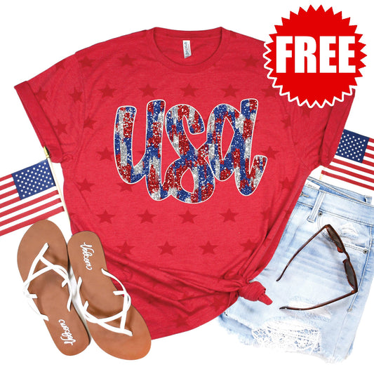 USA Tee - Red Star Print - 0 Style001