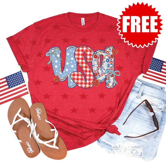 USA Tee - Red Star Print - 0