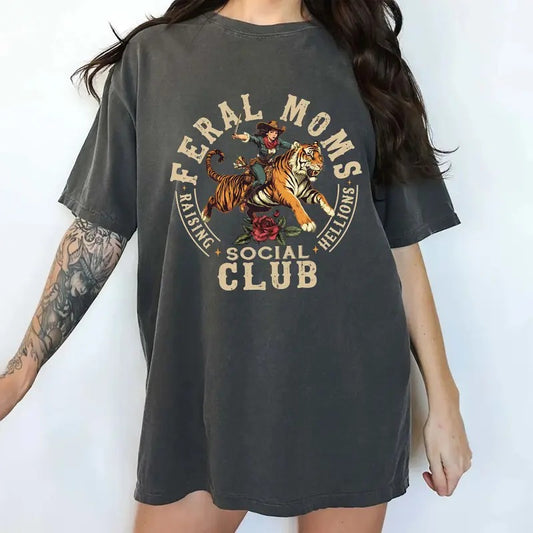 Retro Feral Moms Social Club Comfort Colors Shirt, Funny Feral Mama Raising Hellions T-shirt, Vintage Somebody's Feral Mom Tee, Sarcastic Mom Clothing