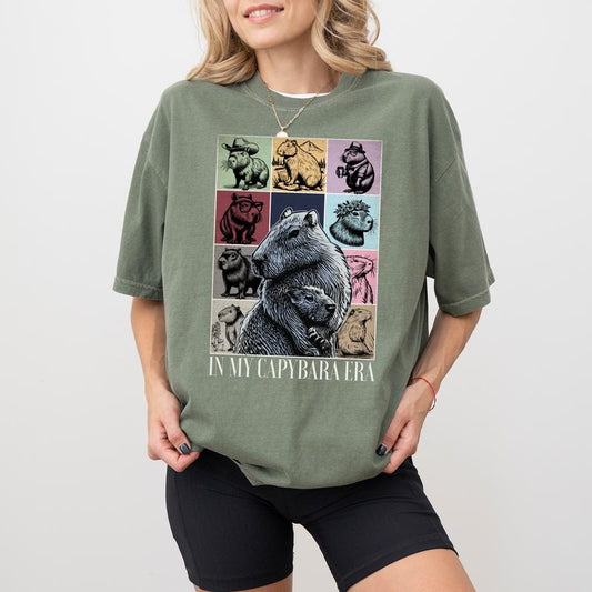 Retro In My Capybara Shirt, Funny Capybara Graphic Tee Women, Positive Vibes Shirt Gifts, Animals T-shirts, Comfort Shirt Casual Style, Cotton Fabric Outfit, Gift for Capybara Lover, Womenswear Top Cotton Fabric Tee