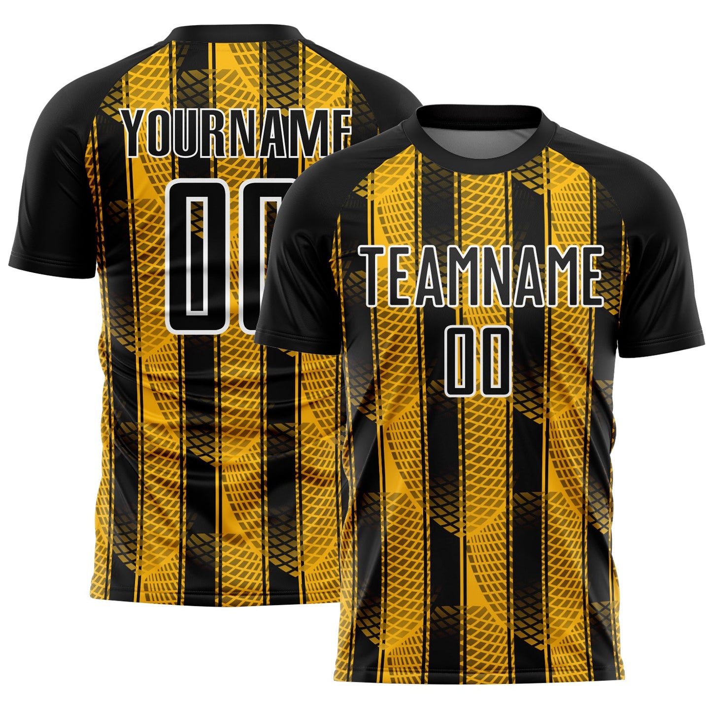 Custom Black Gold-White Abstract Network Sublimation Soccer Uniform Jersey