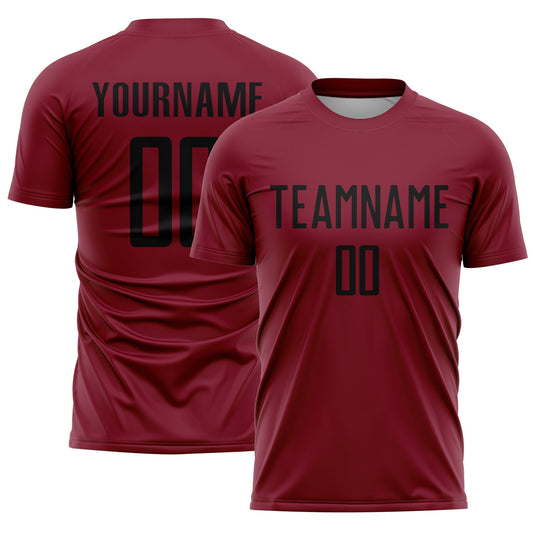 Custom Crimson Black Sublimation Soccer Uniform Jersey