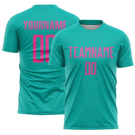 Custom Aqua Pink Sublimation Soccer Uniform Jersey