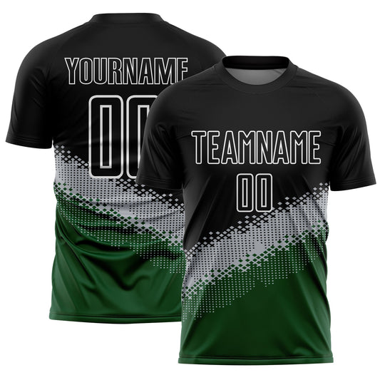 Custom Black Gray-Green Gradient Geometric Shape Sublimation Soccer Uniform Jersey