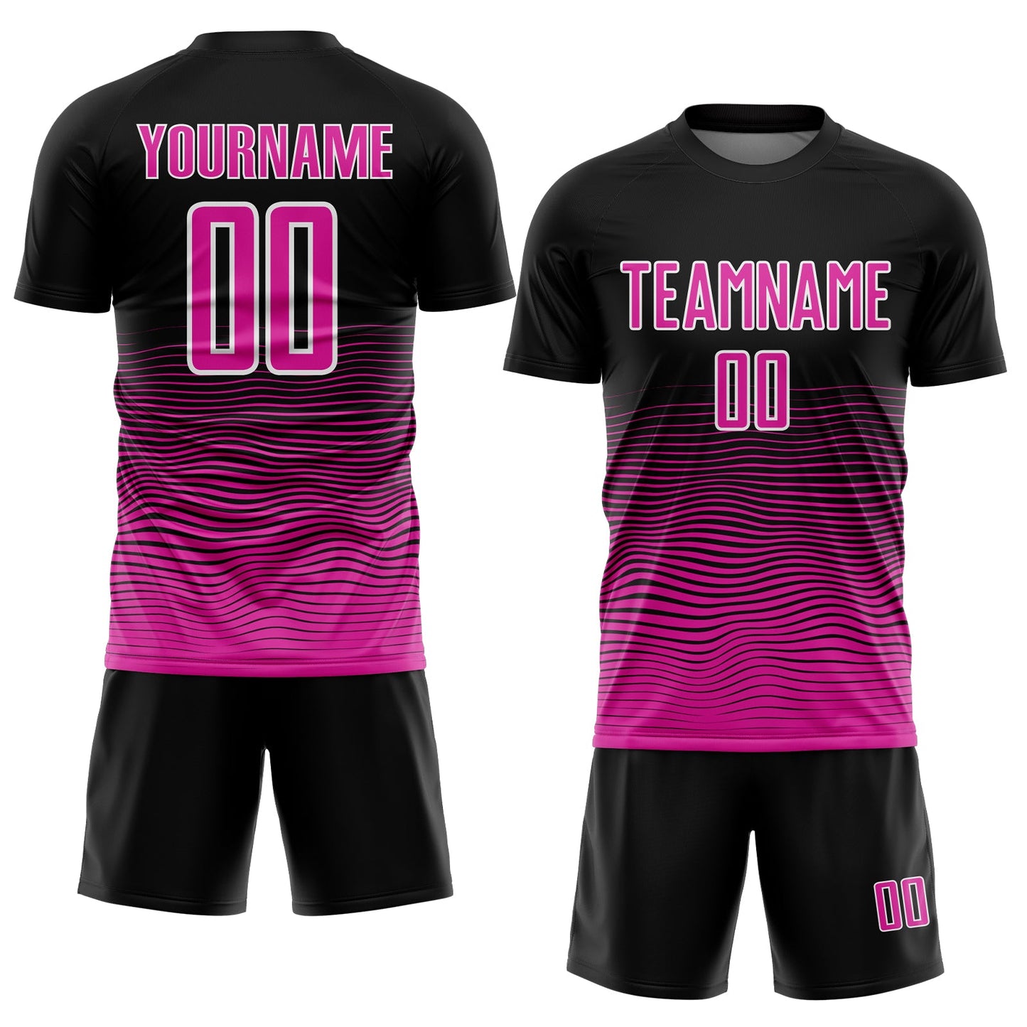 Custom Black Deep Pink-White Gradient Line Sublimation Soccer Uniform Jersey