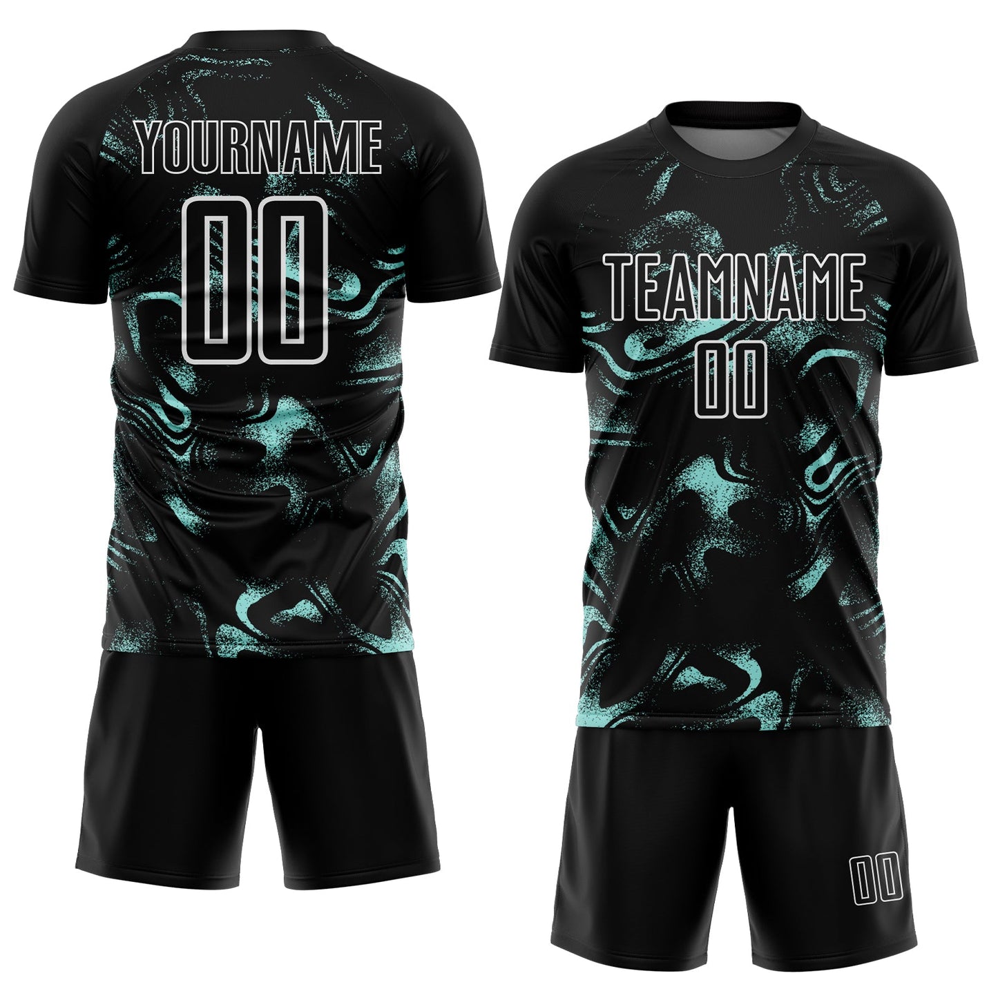 Custom Black Ice Blue-White Abstract Liquid Sublimation Soccer Uniform Jersey