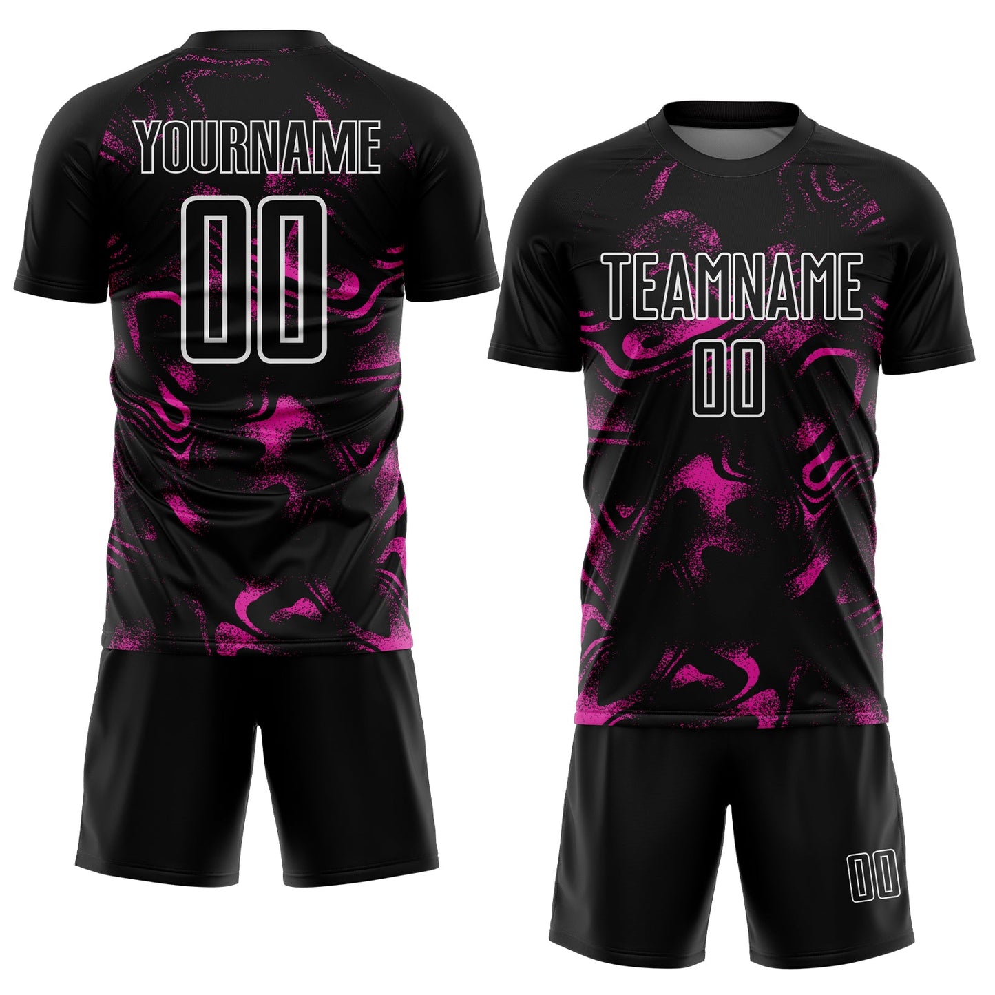 Custom Black Deep Pink-White Abstract Liquid Sublimation Soccer Uniform Jersey