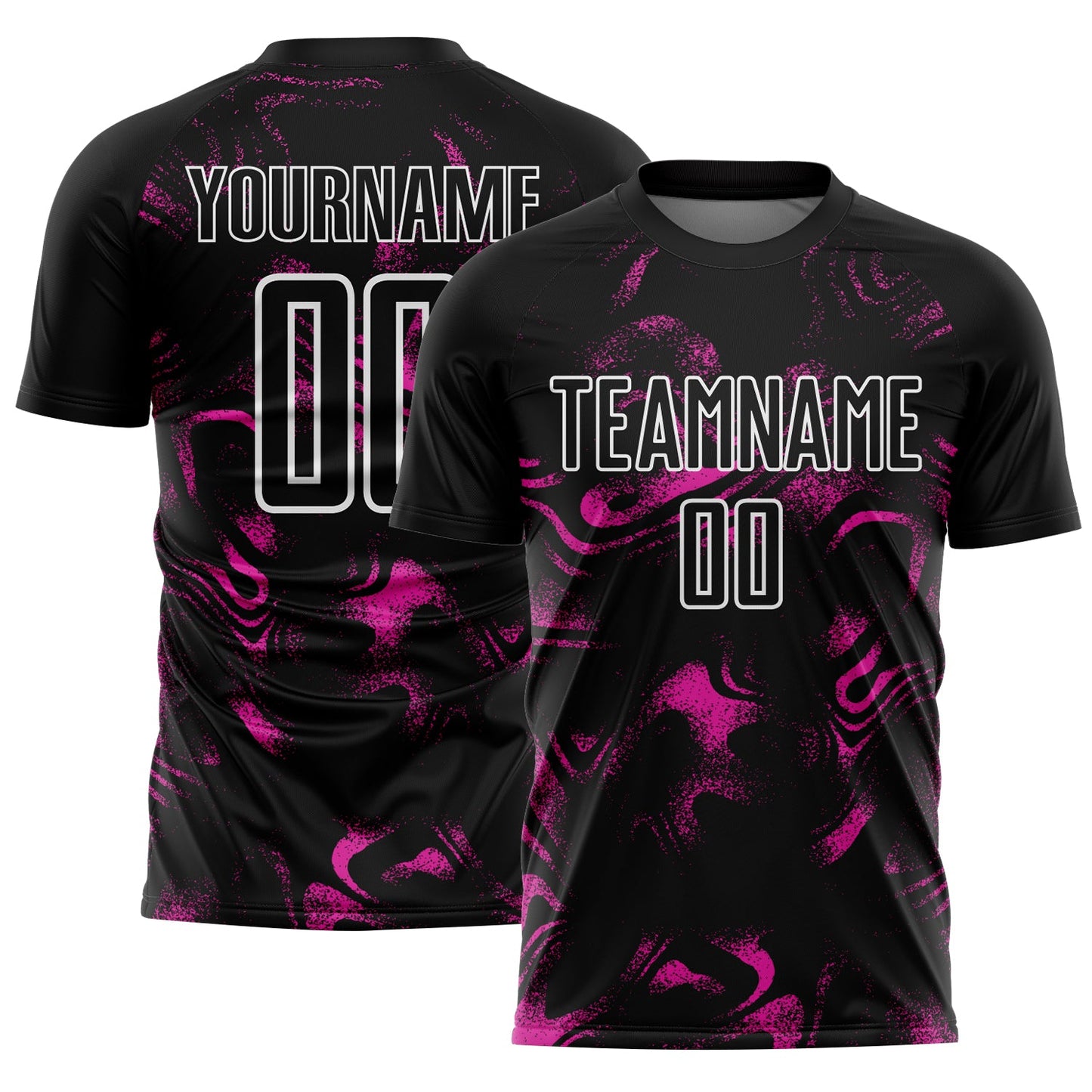 Custom Black Deep Pink-White Abstract Liquid Sublimation Soccer Uniform Jersey