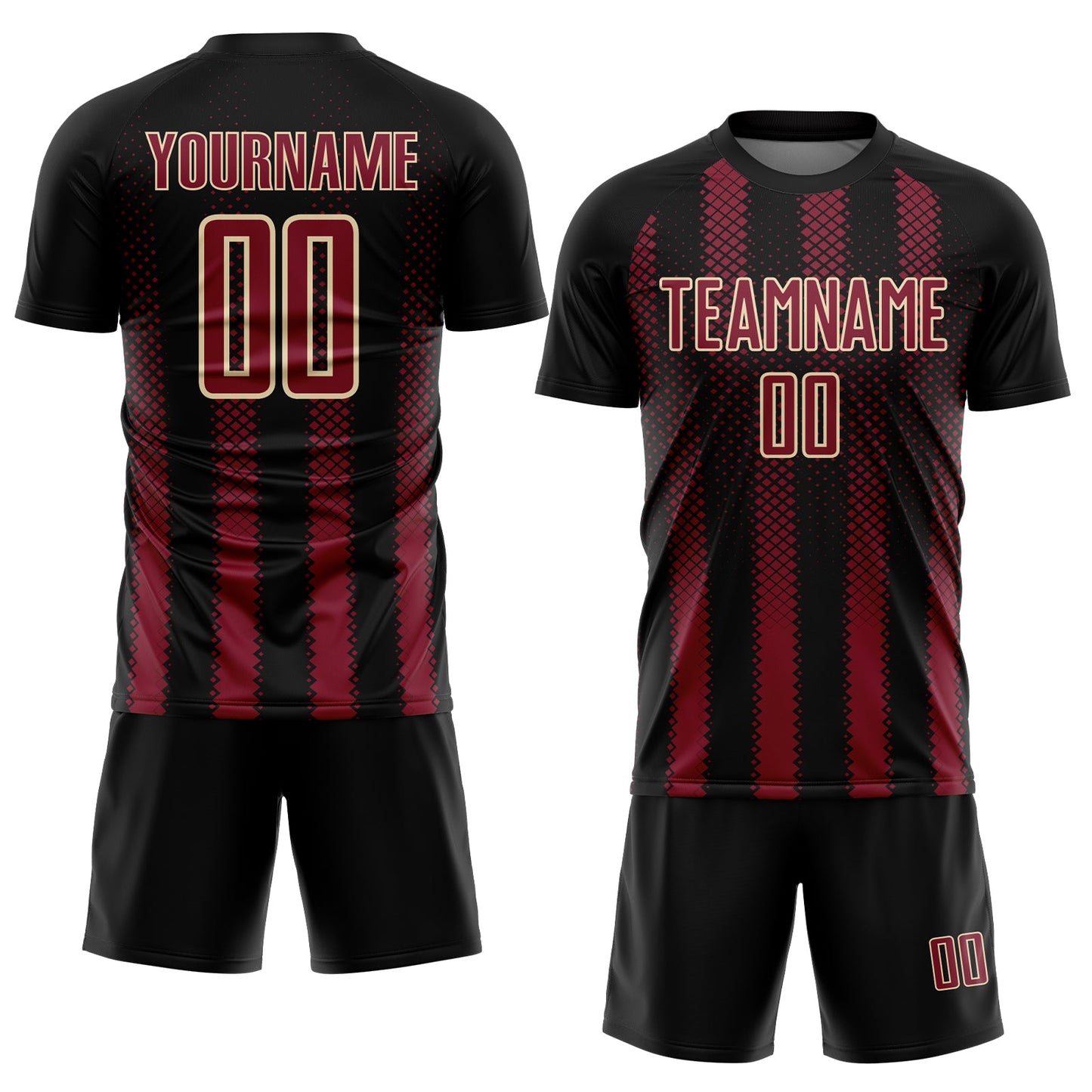 Custom Black Crimson-Cream Geometric Shape Sublimation Soccer Uniform Jersey