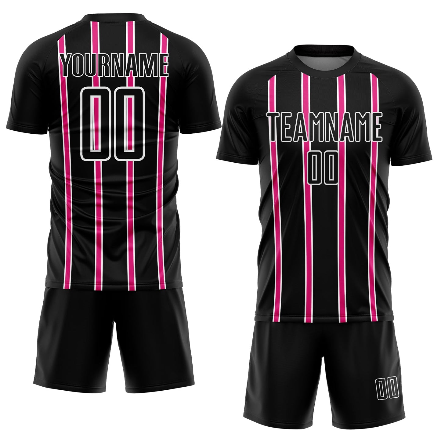 Custom Black Hot Pink-White Stripe Line Sublimation Soccer Uniform Jersey