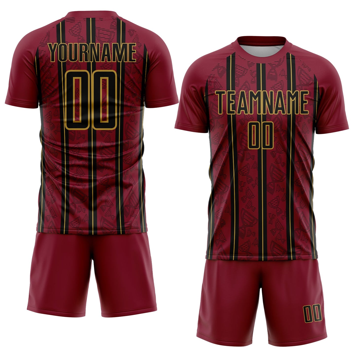 Custom Crimson Black-Old Gold Stripe Line Sublimation Soccer Uniform Jersey