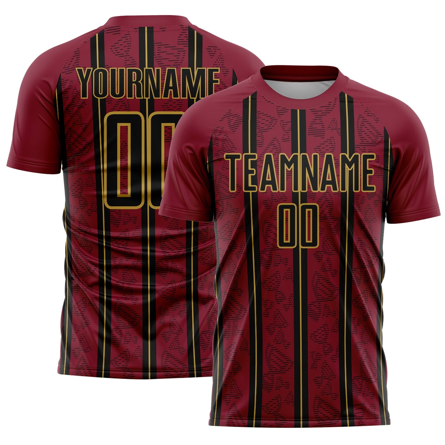 Custom Crimson Black-Old Gold Stripe Line Sublimation Soccer Uniform Jersey