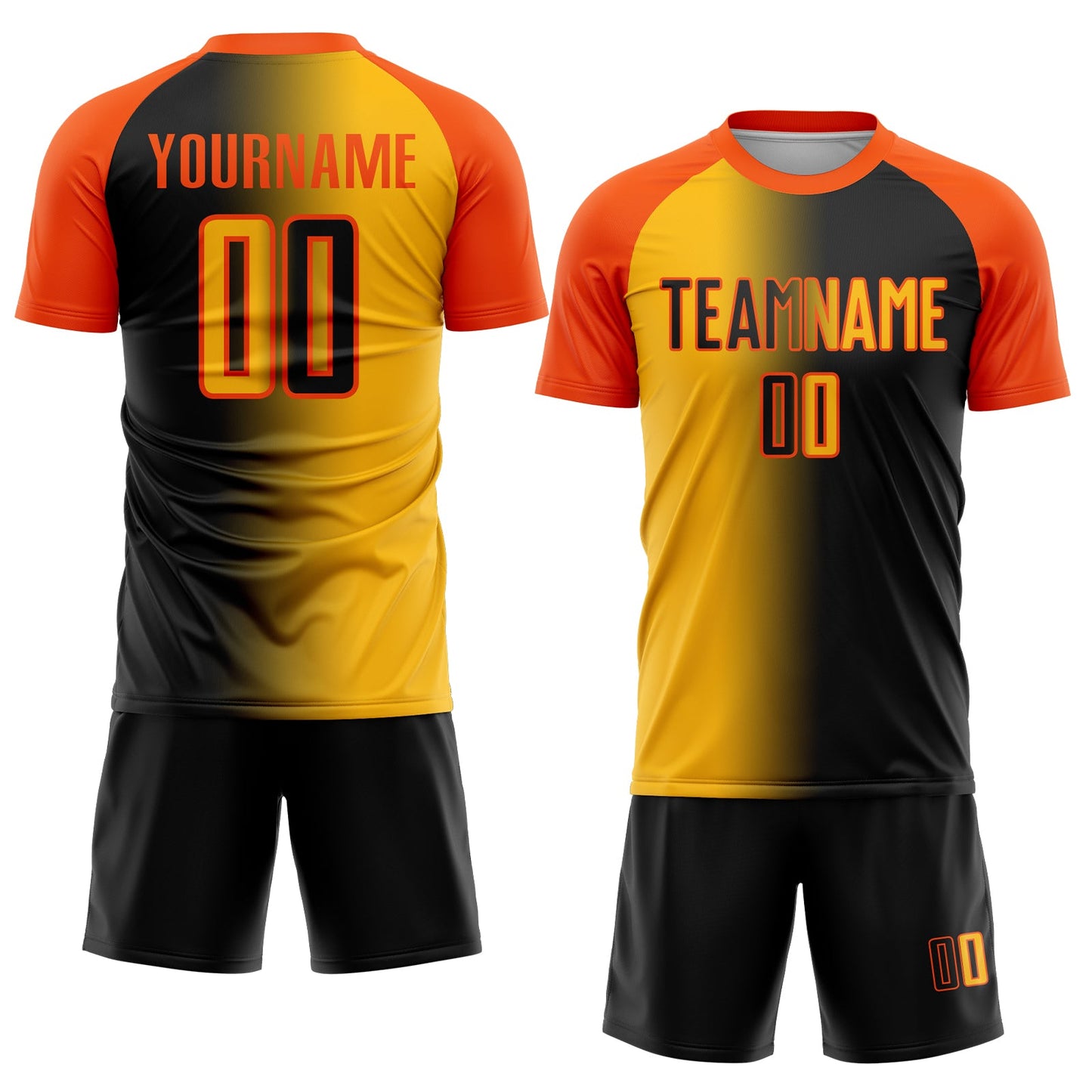 Custom Black Gold-Orange Sublimation Gradient Fashion Soccer Uniform Jersey