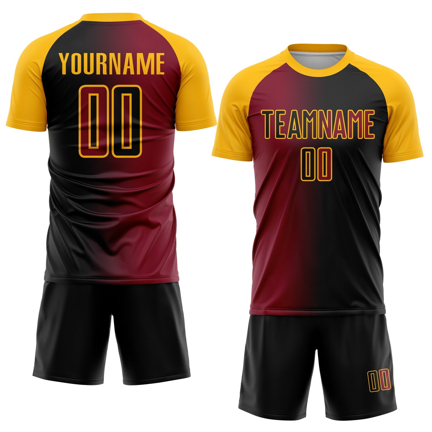 Custom Black Crimson-Gold Sublimation Gradient Fashion Soccer Uniform Jersey