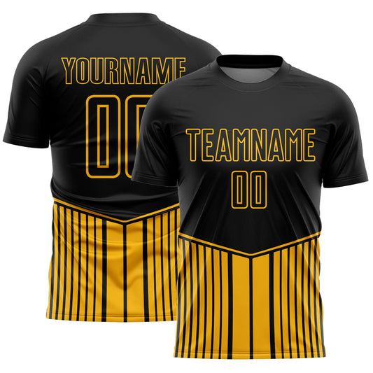 Custom Black Gold Stripe Line Sublimation Soccer Uniform Jersey