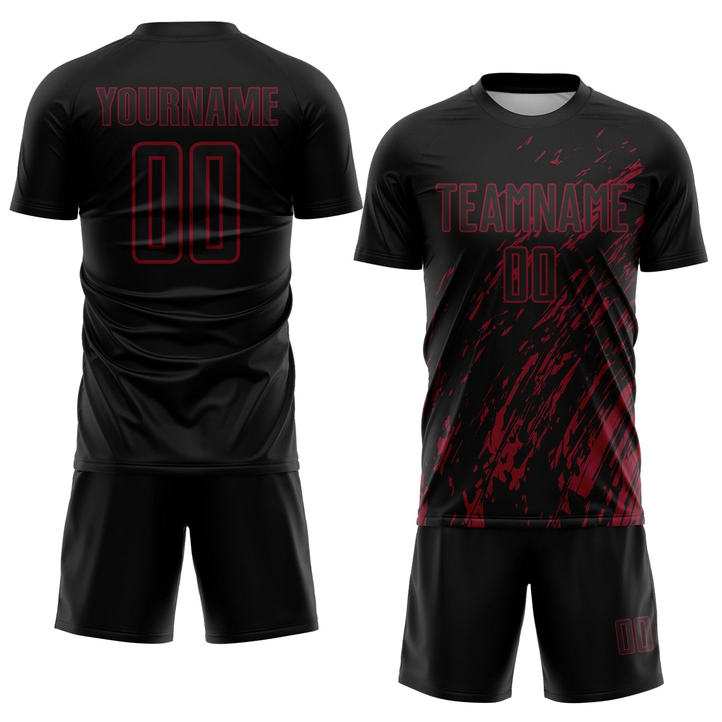 Custom Black Crimson Splash Sublimation Soccer Uniform Jersey