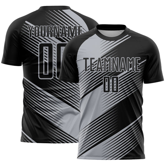 Custom Black Gray Line Sublimation Soccer Uniform Jersey