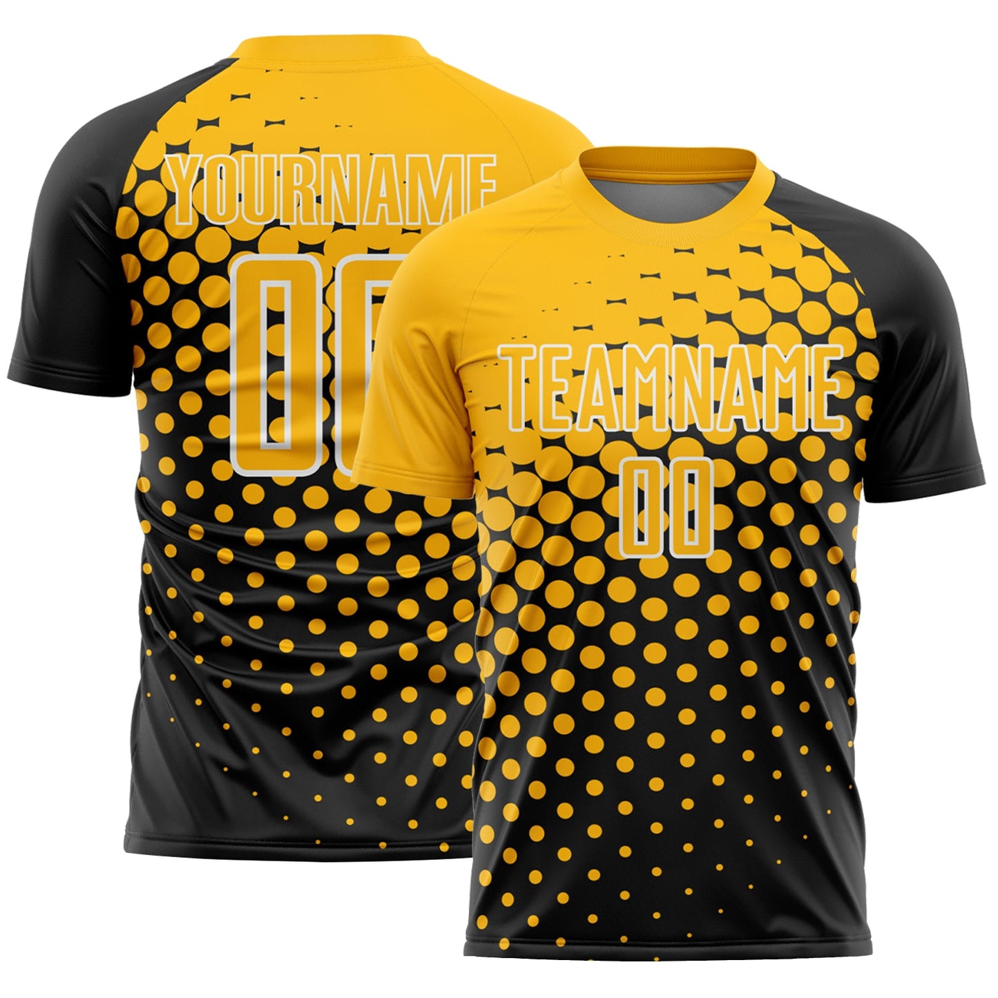 Custom Black Gold-White Modern Polka Dot Sublimation Soccer Uniform Jersey