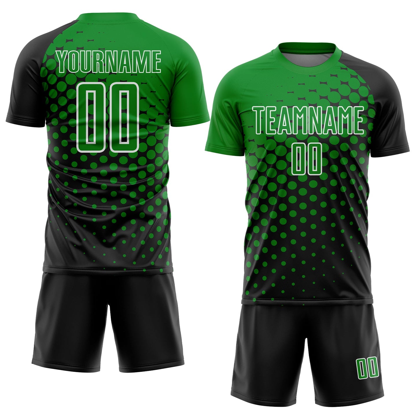 Custom Black Grass Green-White Modern Polka Dot Sublimation Soccer Uniform Jersey