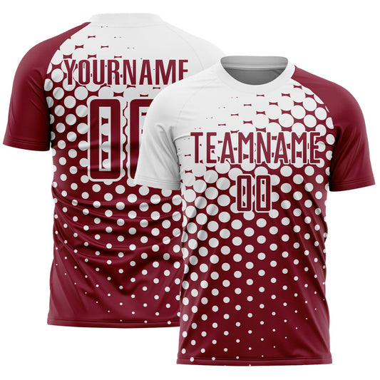Custom Crimson White Modern Polka Dot Sublimation Soccer Uniform Jersey