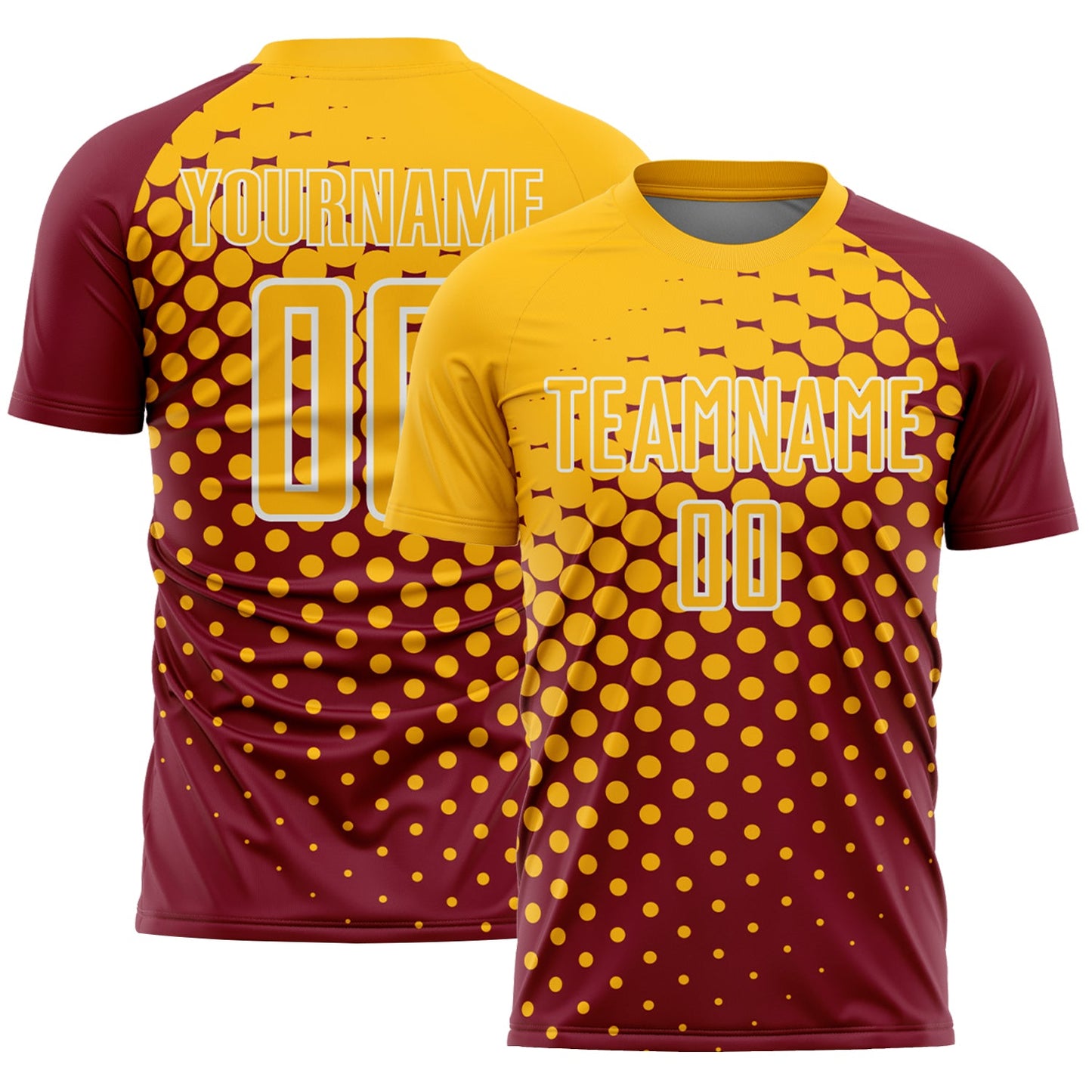 Custom Crimson Gold-White Modern Polka Dot Sublimation Soccer Uniform Jersey
