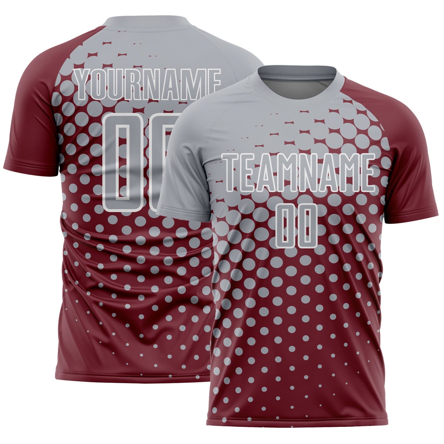 Custom Burgundy Gray-White Modern Polka Dot Sublimation Soccer Uniform Jersey
