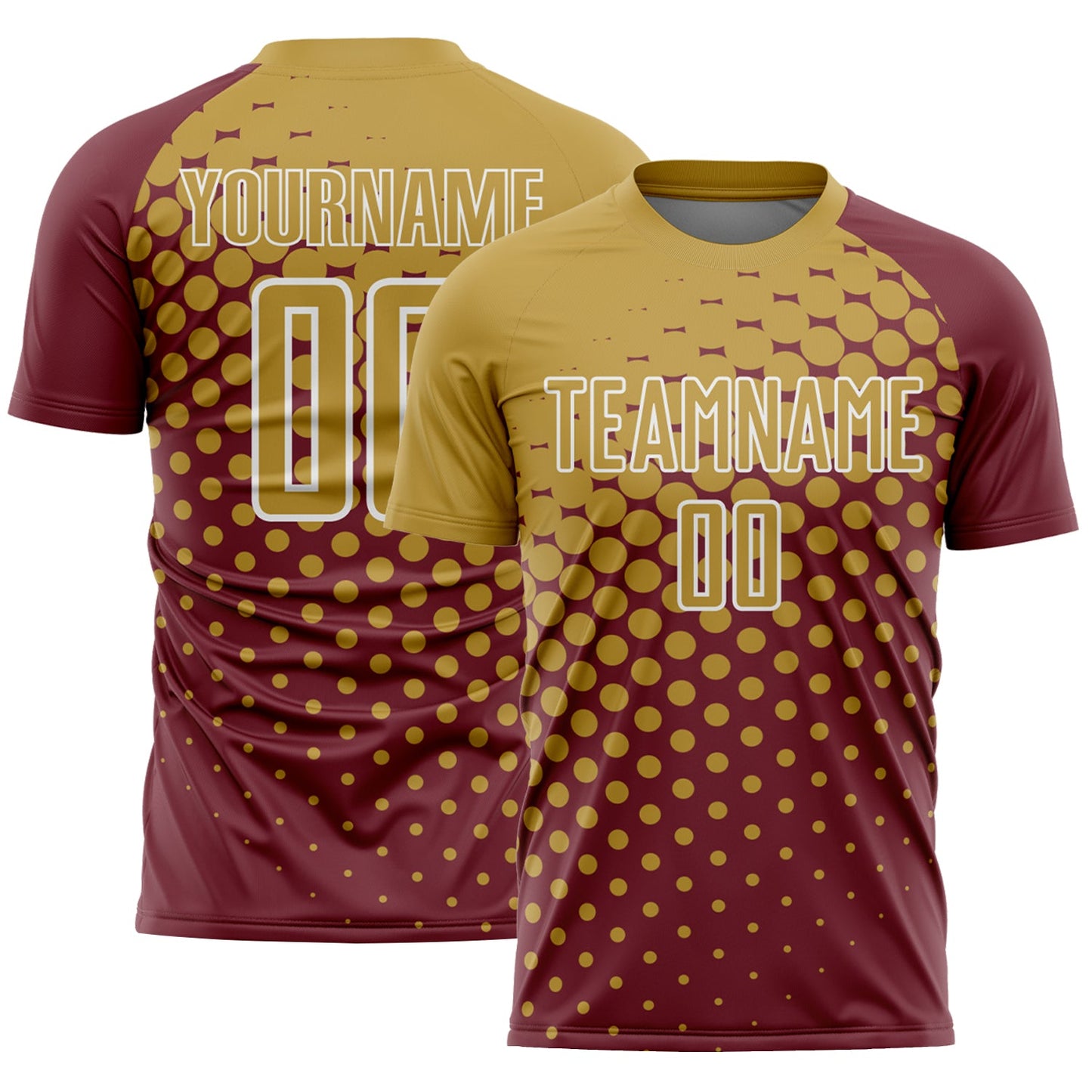 Custom Burgundy Old Gold-White Modern Polka Dot Sublimation Soccer Uniform Jersey