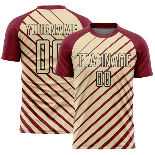 Custom Crimson Cream-Black Lines Sublimation Soccer Uniform Jersey