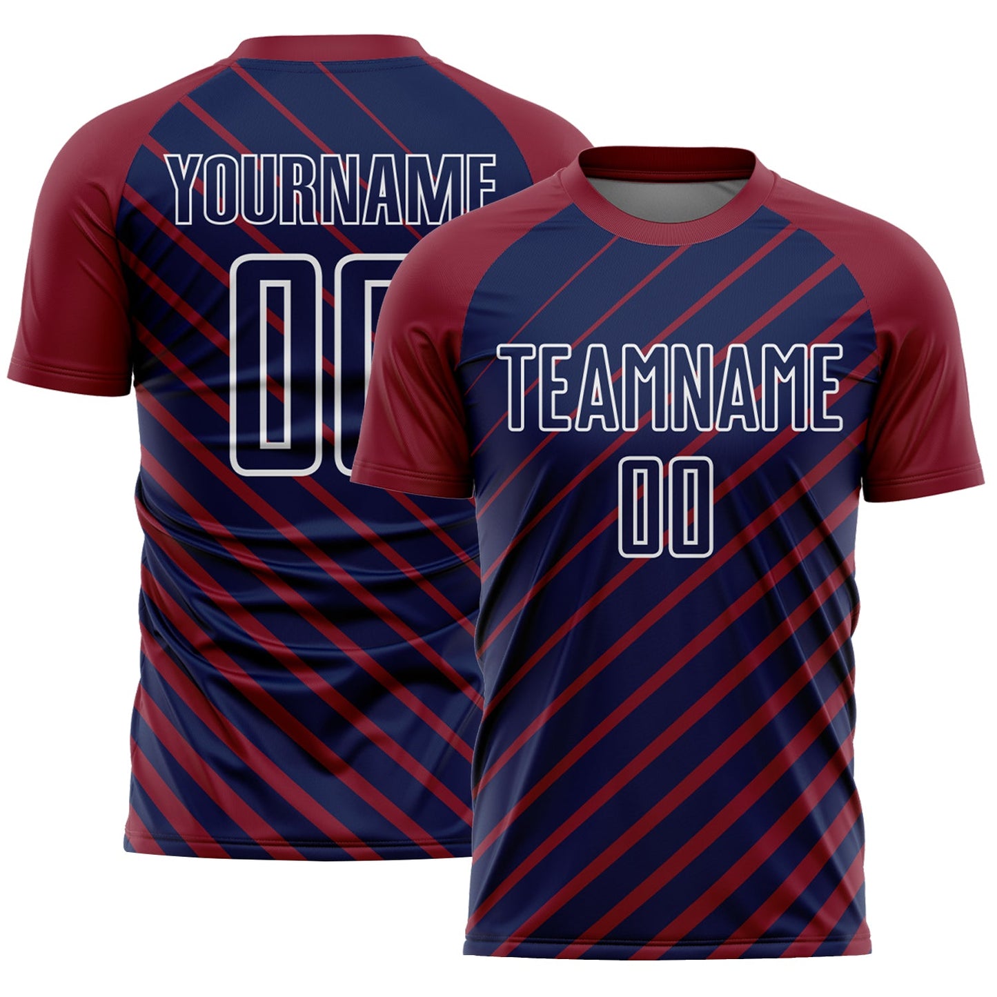 Custom Crimson Navy-White Lines Sublimation Soccer Uniform Jersey