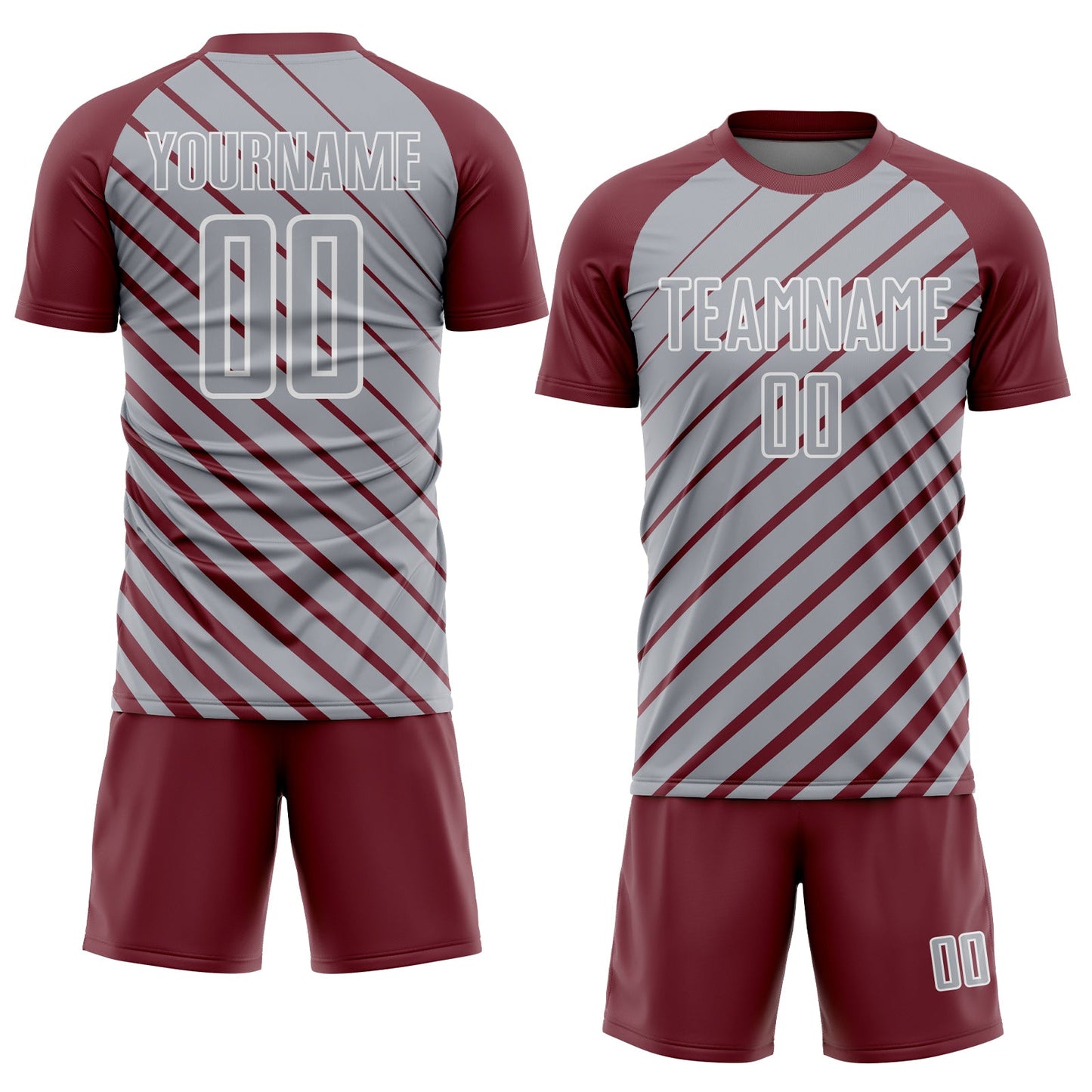 Custom Burgundy Gray-White Lines Sublimation Soccer Uniform Jersey