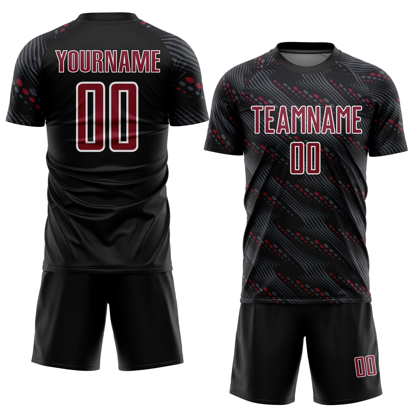 Custom Black Crimson-White Slant Lines Sports Sublimation Soccer Uniform Jersey