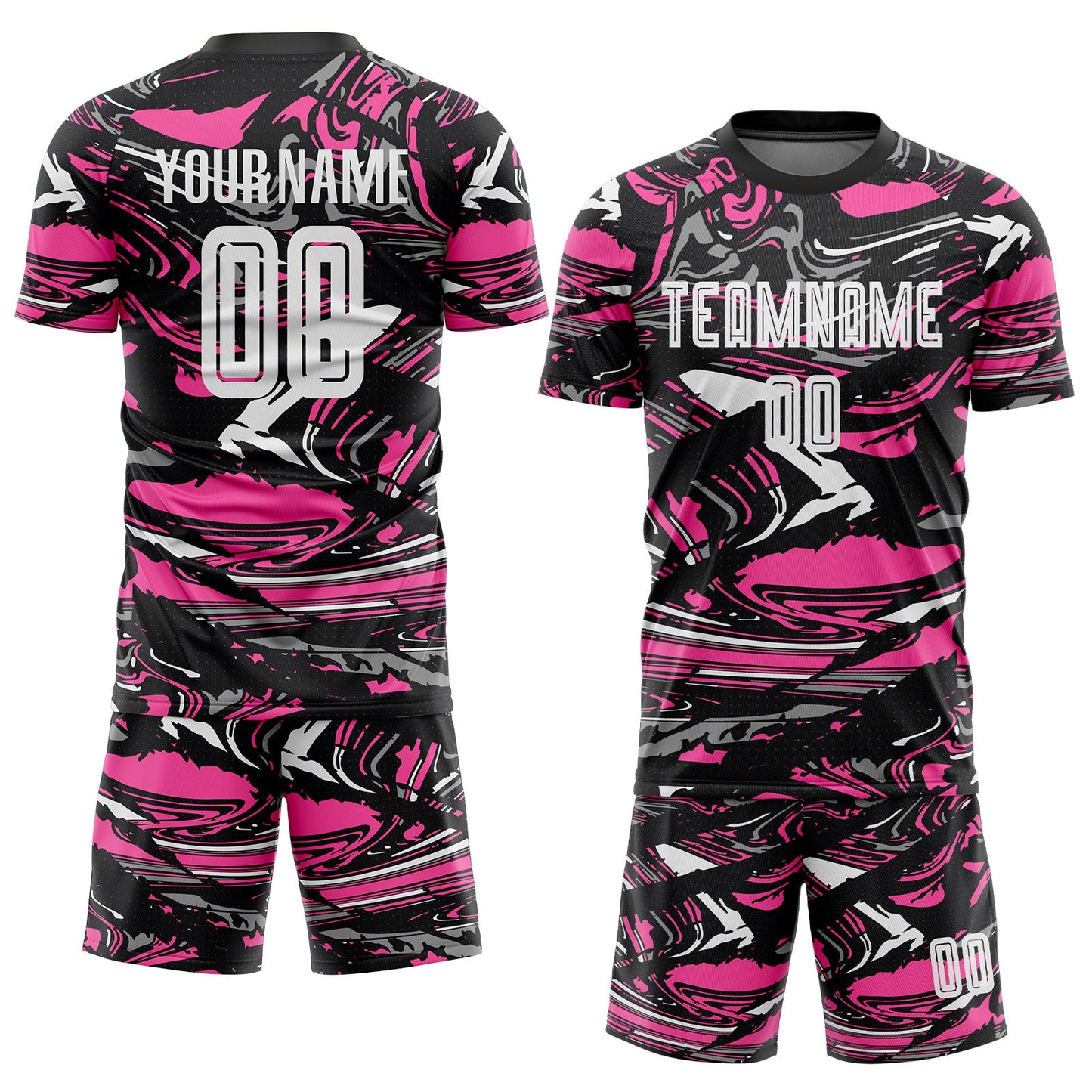Custom Figure White Black-Pink Fluid Art Splash Sublimation Soccer Uniform Jersey