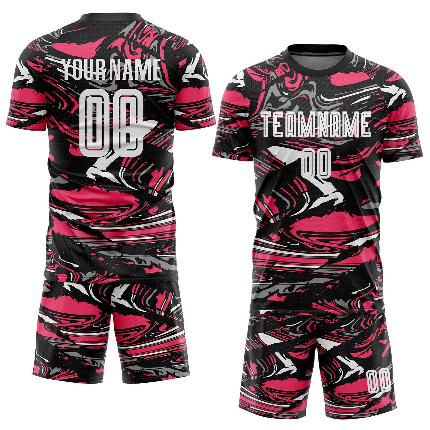Custom Figure White Black-Neon Pink Fluid Art Splash Sublimation Soccer Uniform Jersey