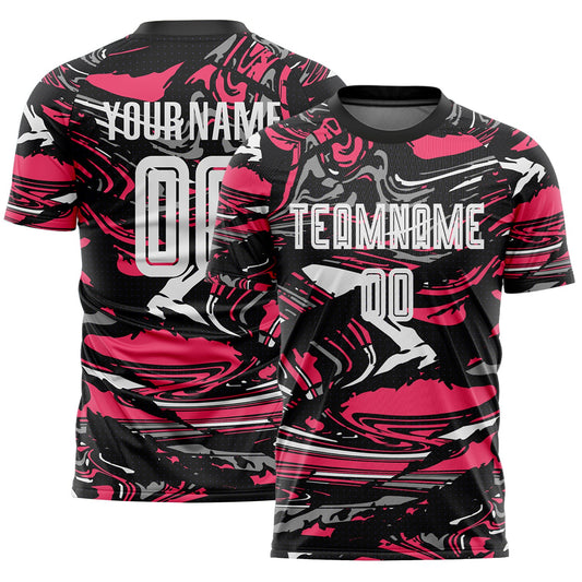Custom Figure White Black-Neon Pink Fluid Art Splash Sublimation Soccer Uniform Jersey