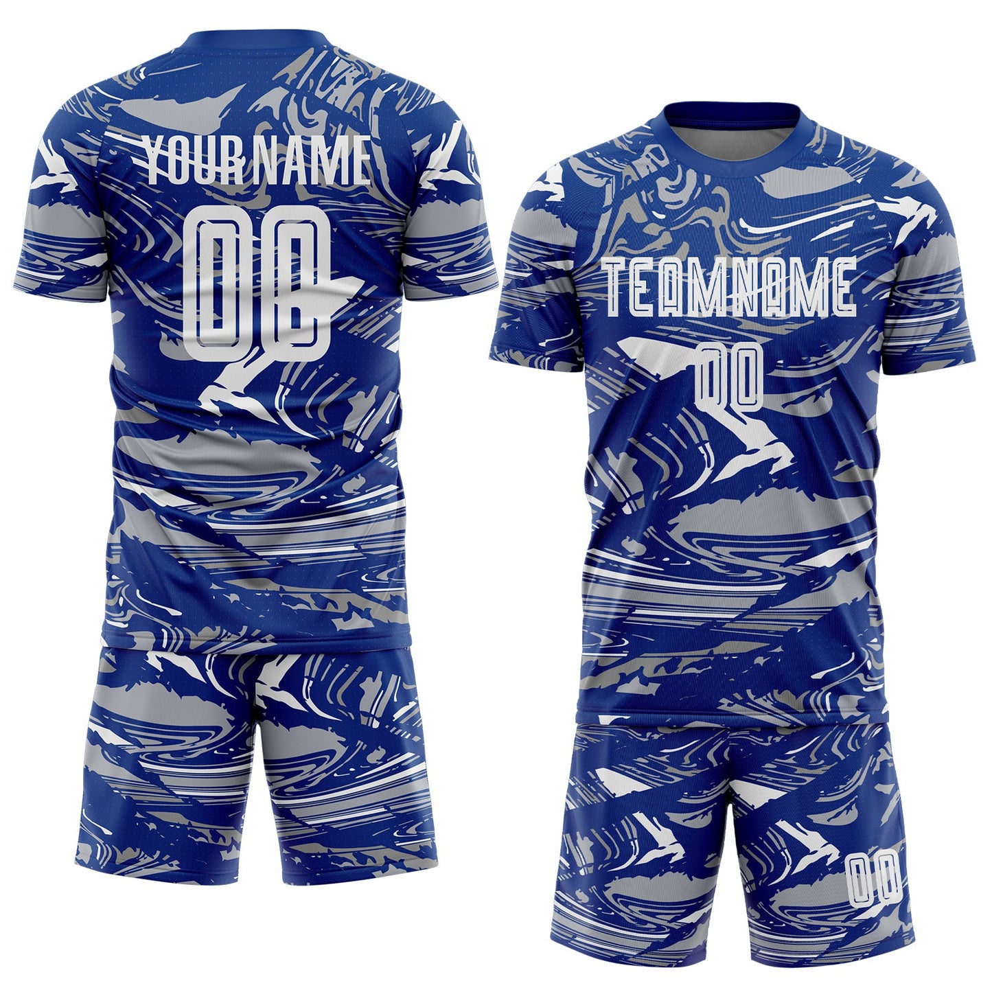 Custom Figure White Royal-Gray Fluid Art Splash Sublimation Soccer Uniform Jersey
