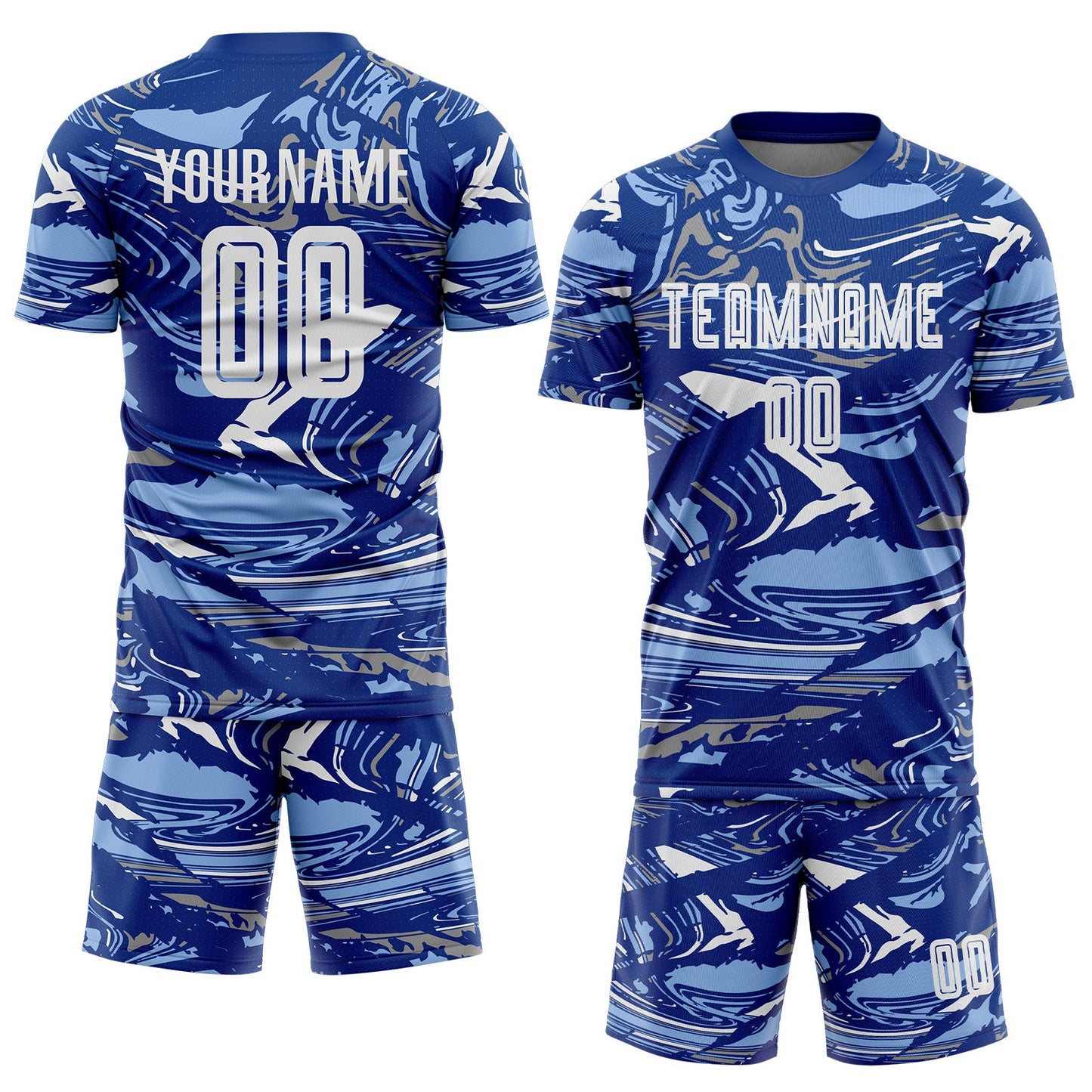 Custom Figure White Royal-Light Blue Fluid Art Splash Sublimation Soccer Uniform Jersey