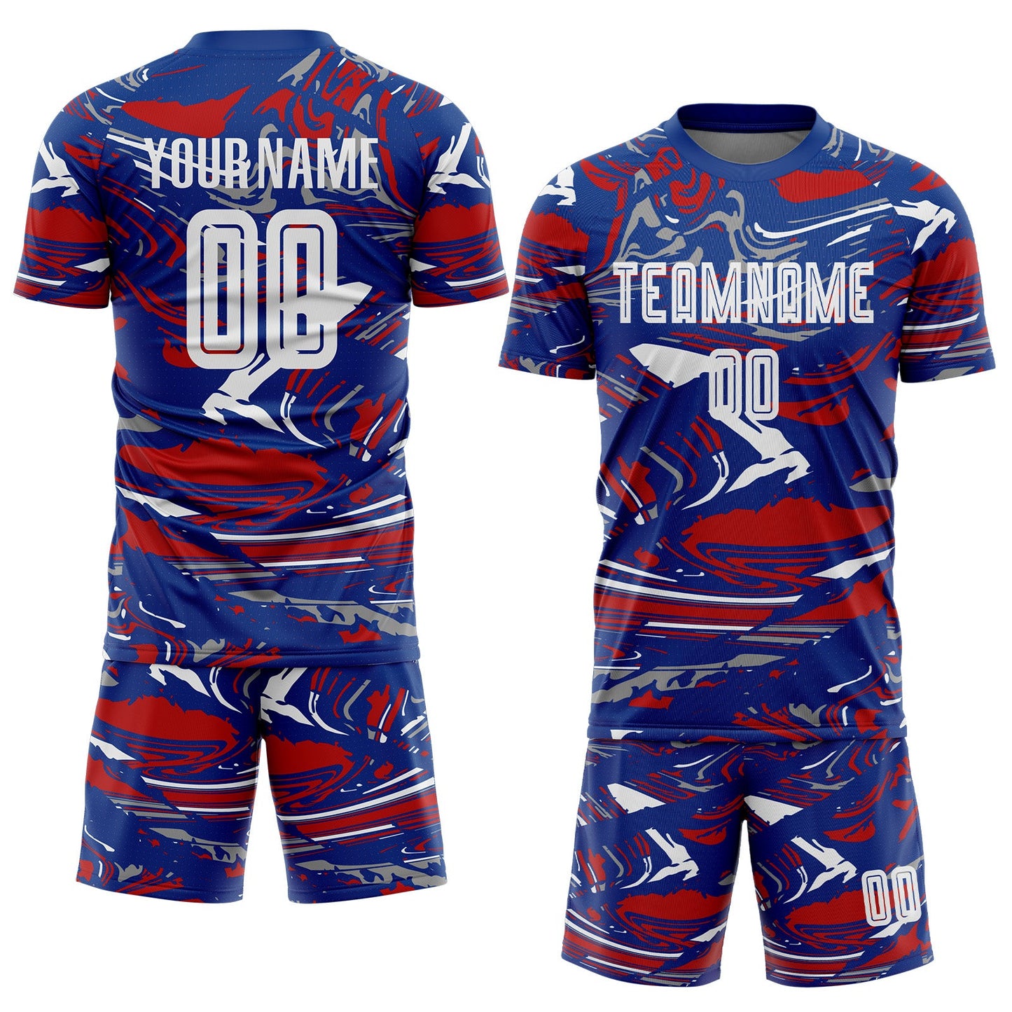 Custom Figure White Royal-Red Fluid Art Splash Sublimation Soccer Uniform Jersey