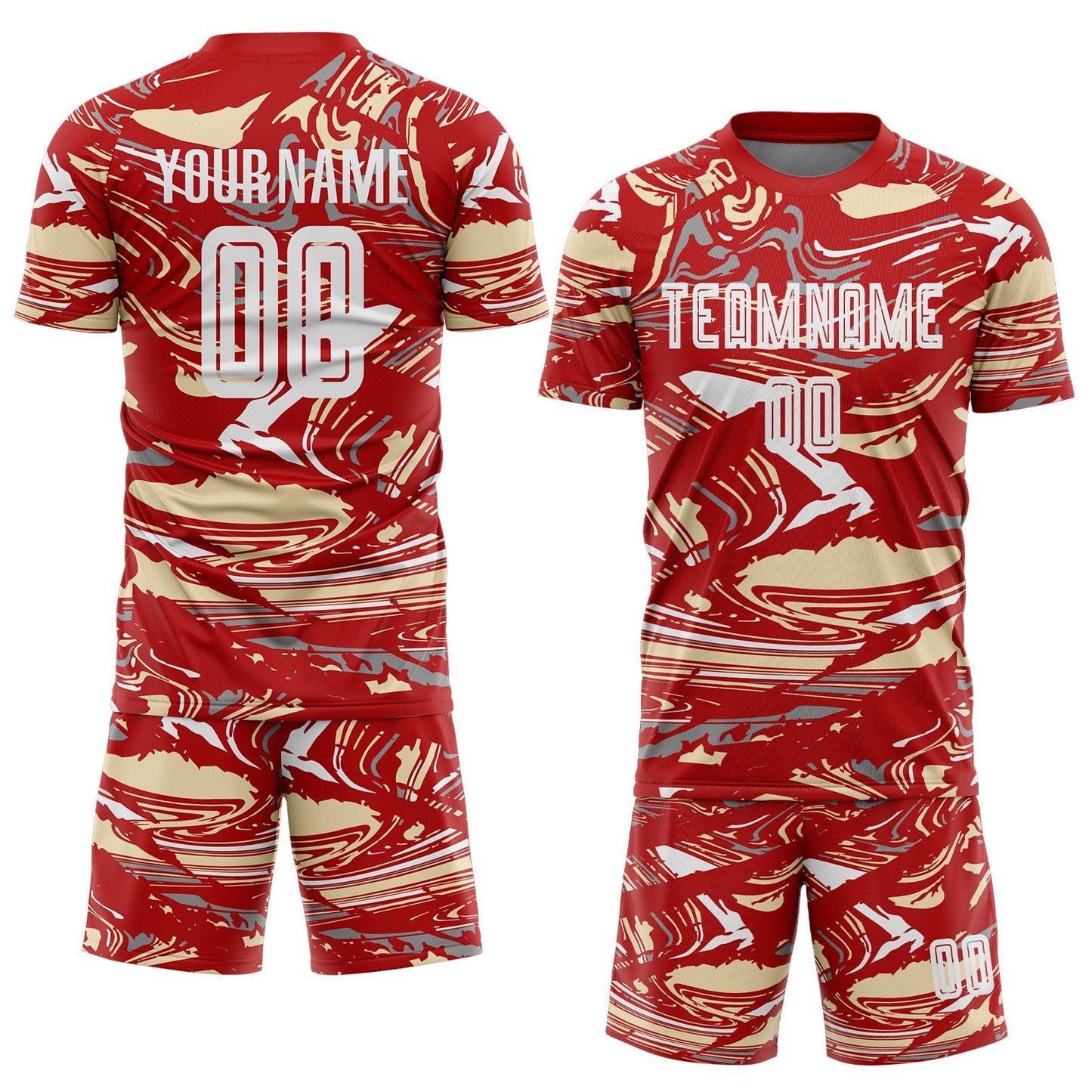 Custom Figure White Red-Cream Fluid Art Splash Sublimation Soccer Uniform Jersey