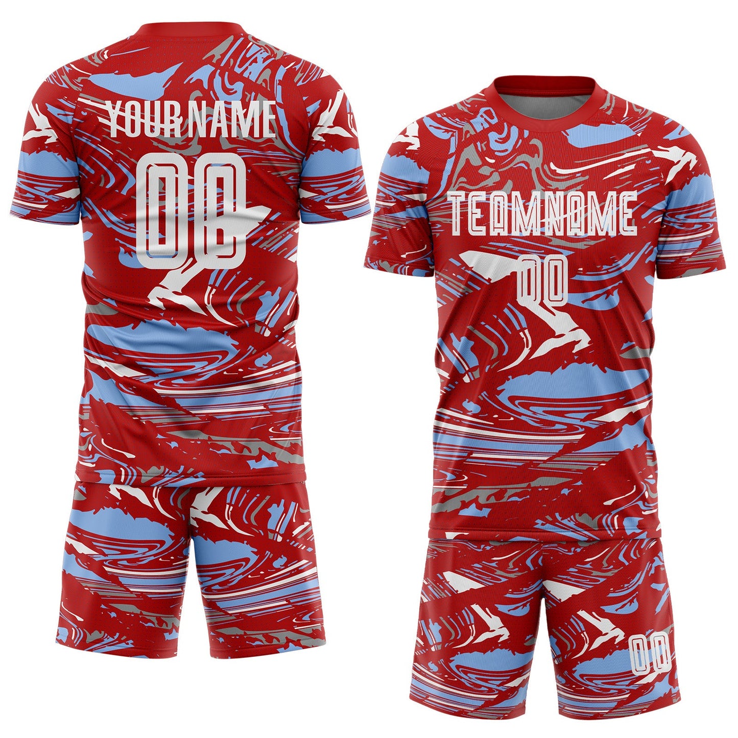 Custom Figure White Red-Light Blue Fluid Art Splash Sublimation Soccer Uniform Jersey