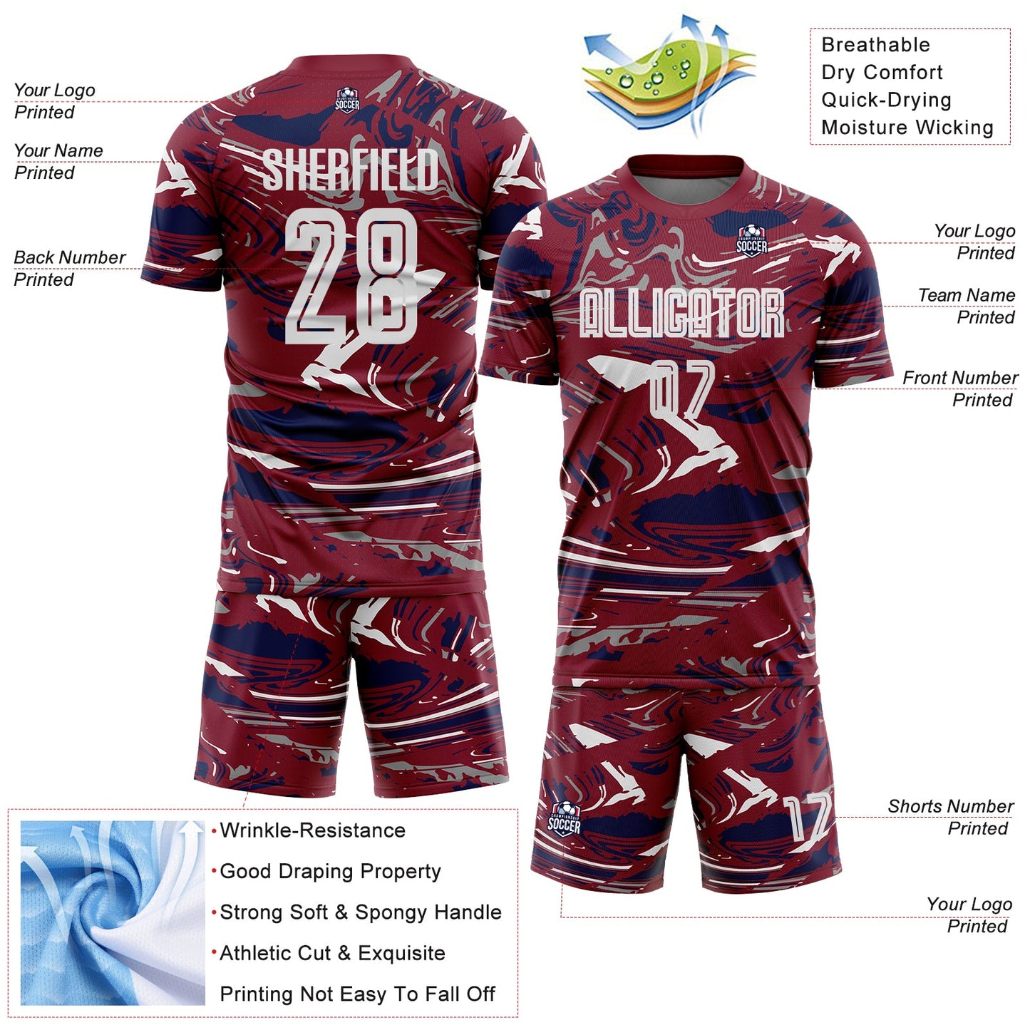 Custom Figure White Crimson-Navy Fluid Art Splash Sublimation Soccer Uniform Jersey