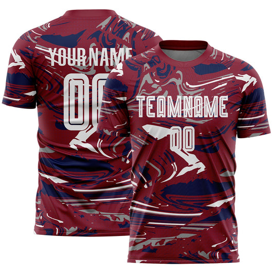 Custom Figure White Crimson-Navy Fluid Art Splash Sublimation Soccer Uniform Jersey