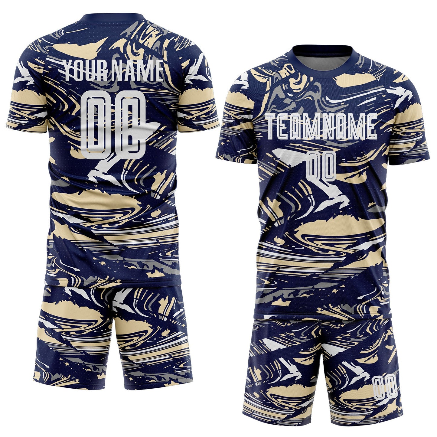 Custom Figure White Navy-Cream Fluid Art Splash Sublimation Soccer Uniform Jersey