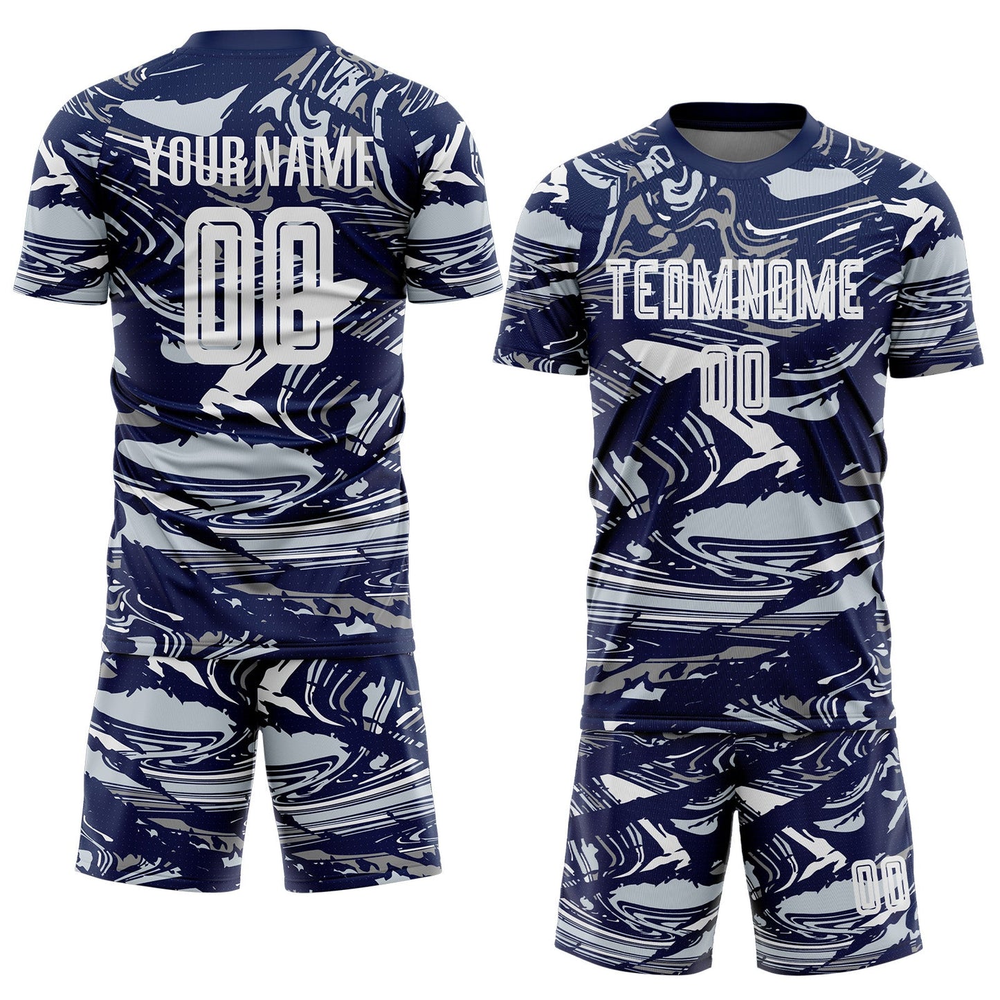 Custom Figure White Navy-Silver Fluid Art Splash Sublimation Soccer Uniform Jersey