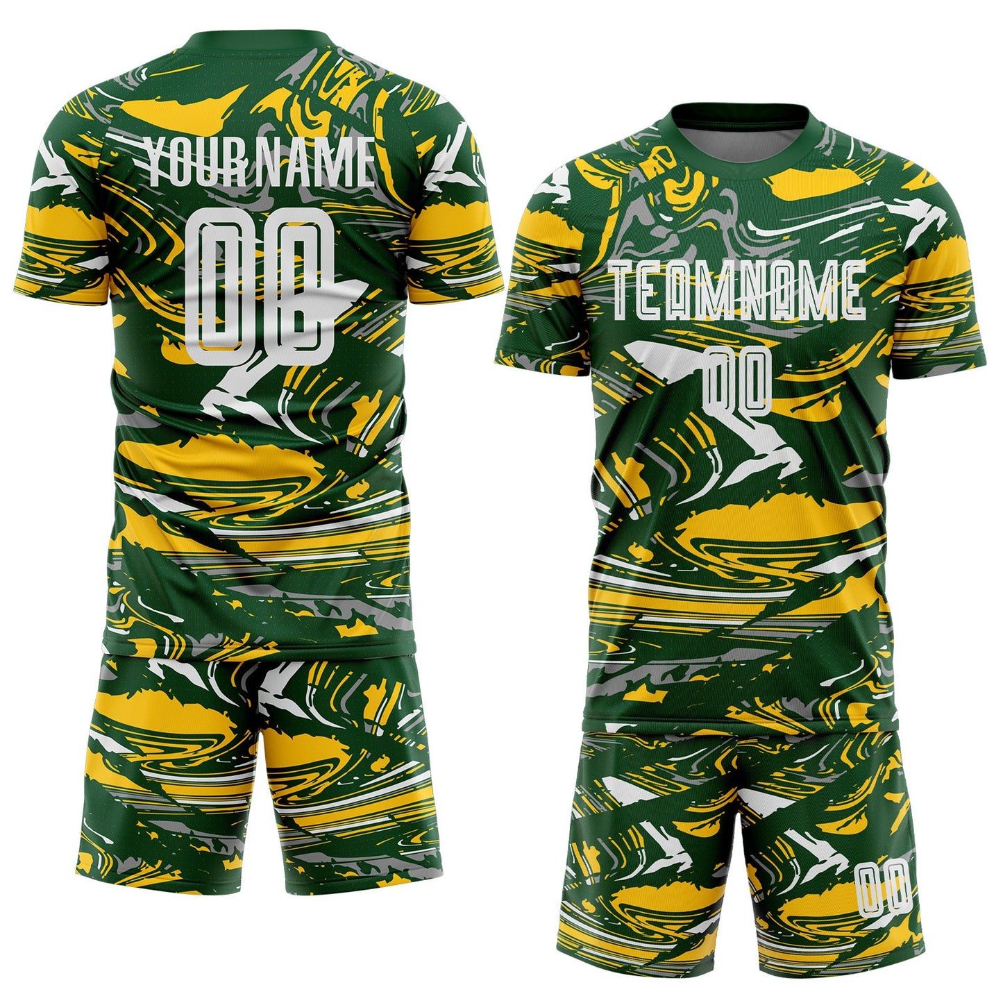 Custom Figure White Green-Yellow Fluid Art Splash Sublimation Soccer Uniform Jersey