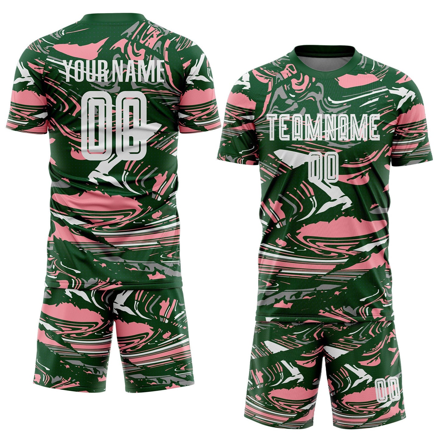 Custom Figure White Green-Medium Pink Fluid Art Splash Sublimation Soccer Uniform Jersey